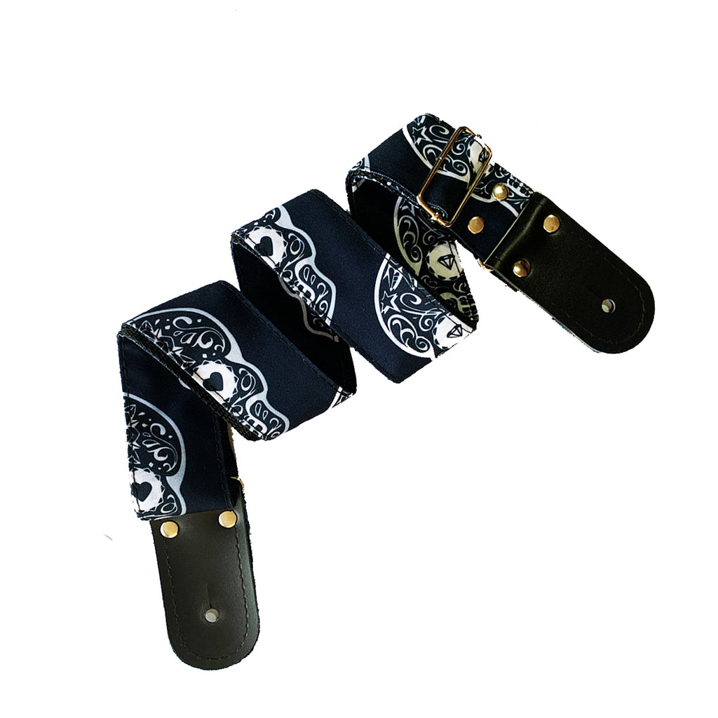 STRAP GUITARRA/BAJO - DISEÑO IMPRESO - STRAP CALAVERAS BLANCO Y NEGRO