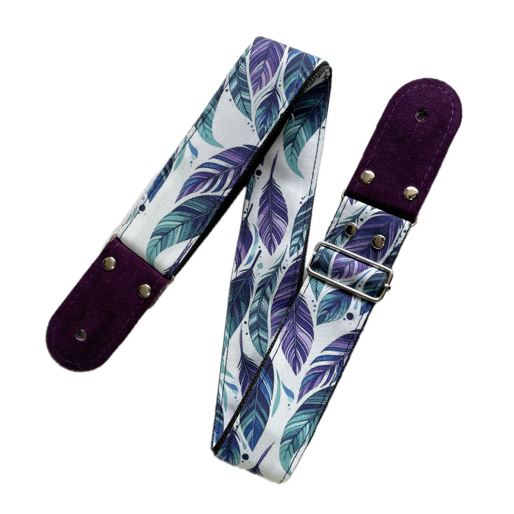 STRAP GUITARRA/BAJO - DISEÑO IMPRESO - PLUMAS COLORIDAS