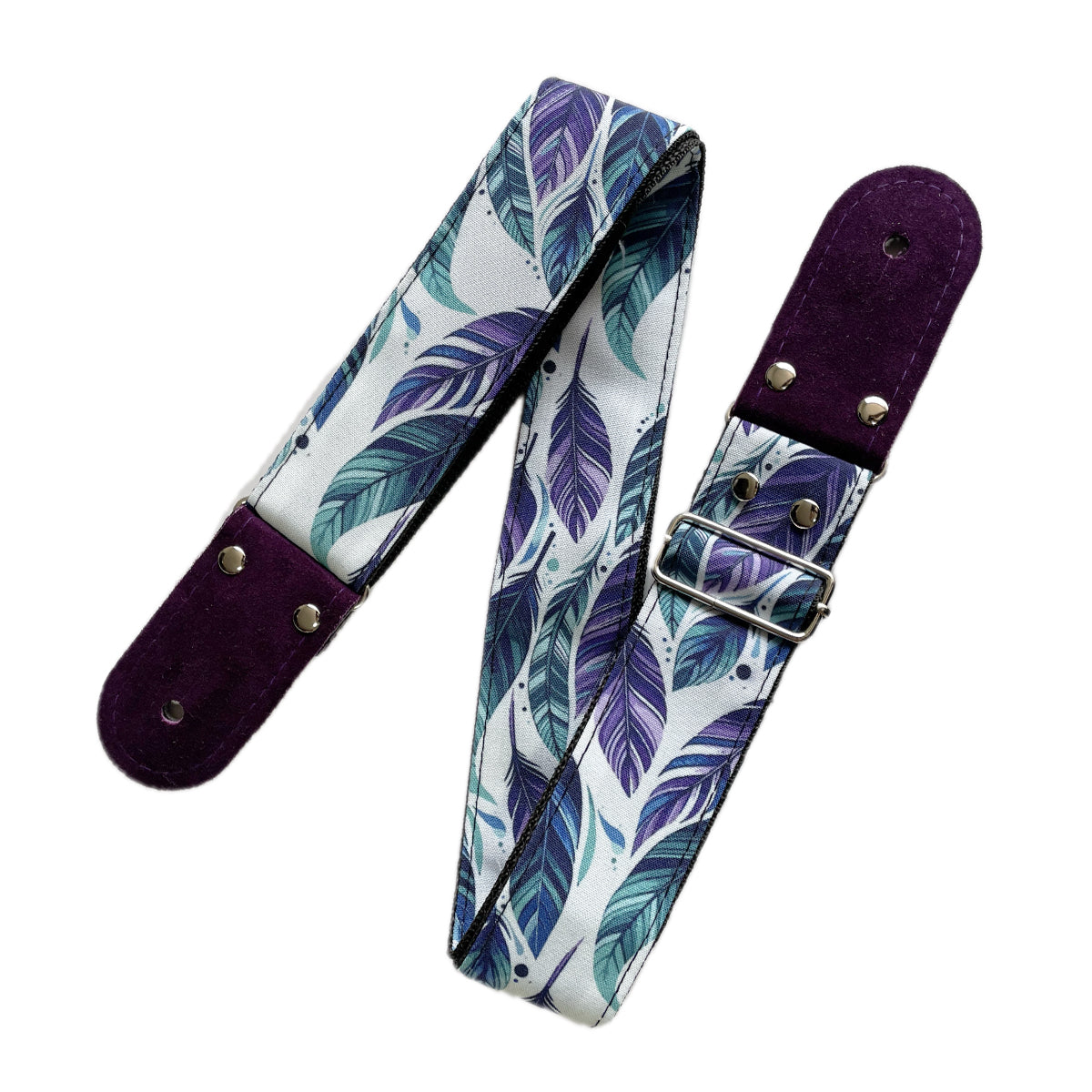 STRAP GUITARRA/BAJO - DISEÑO IMPRESO - PLUMAS COLORIDAS