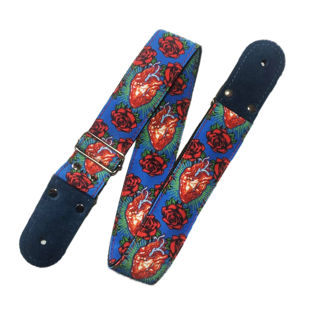 STRAP GUITARRA/BAJO - DISEÑO IMPRESO - STRAP CORAZÓN Y ROSAS