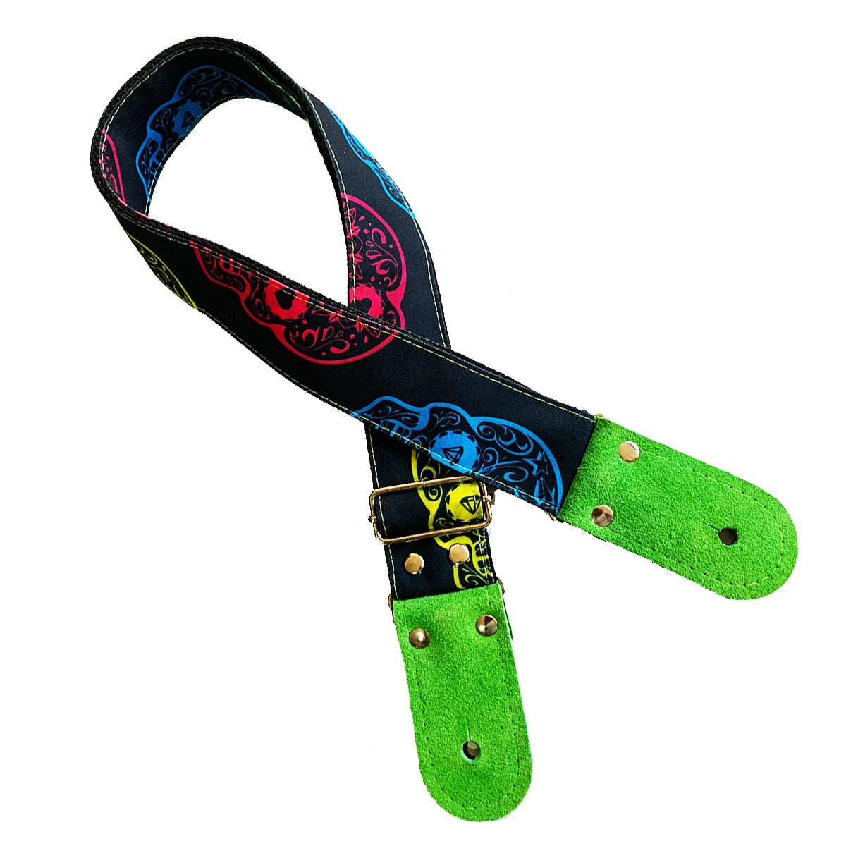 STRAP GUITARRA/BAJO - DISEÑO IMPRESO - STRAP CALAVERAS COLORES
