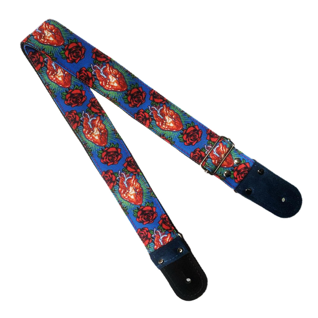 STRAP GUITARRA/BAJO - DISEÑO IMPRESO - STRAP CORAZÓN Y ROSAS