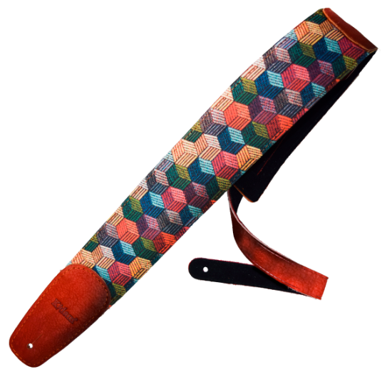 STRAP GUITARRA/BAJO - PIEL CUBOS ELEGANTES