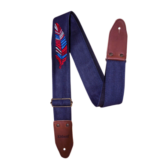 STRAP GUITARRA/BAJO - DISEÑO BORDADO PLUMAS ROJAS