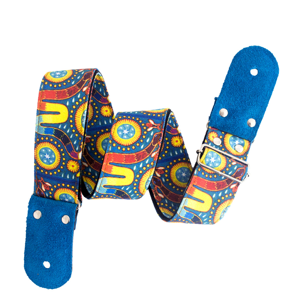 STRAP GUITARRA/BAJO - DISEÑO IMPRESO - STRAP HUICHOL AQUA