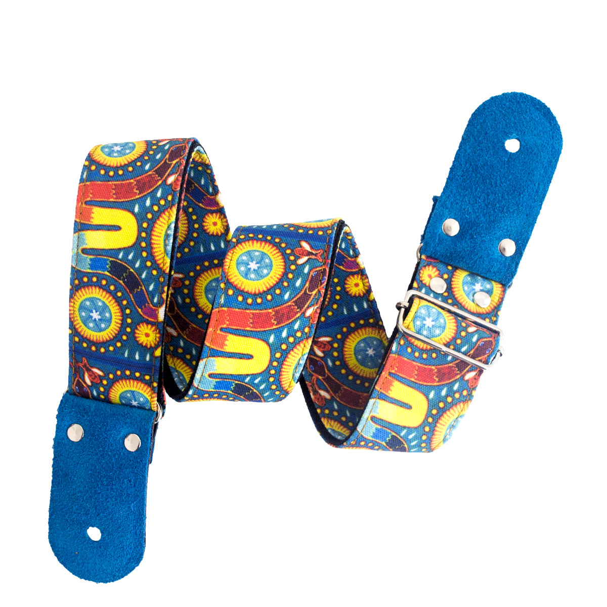 STRAP GUITARRA/BAJO - DISEÑO IMPRESO - STRAP HUICHOL AQUA