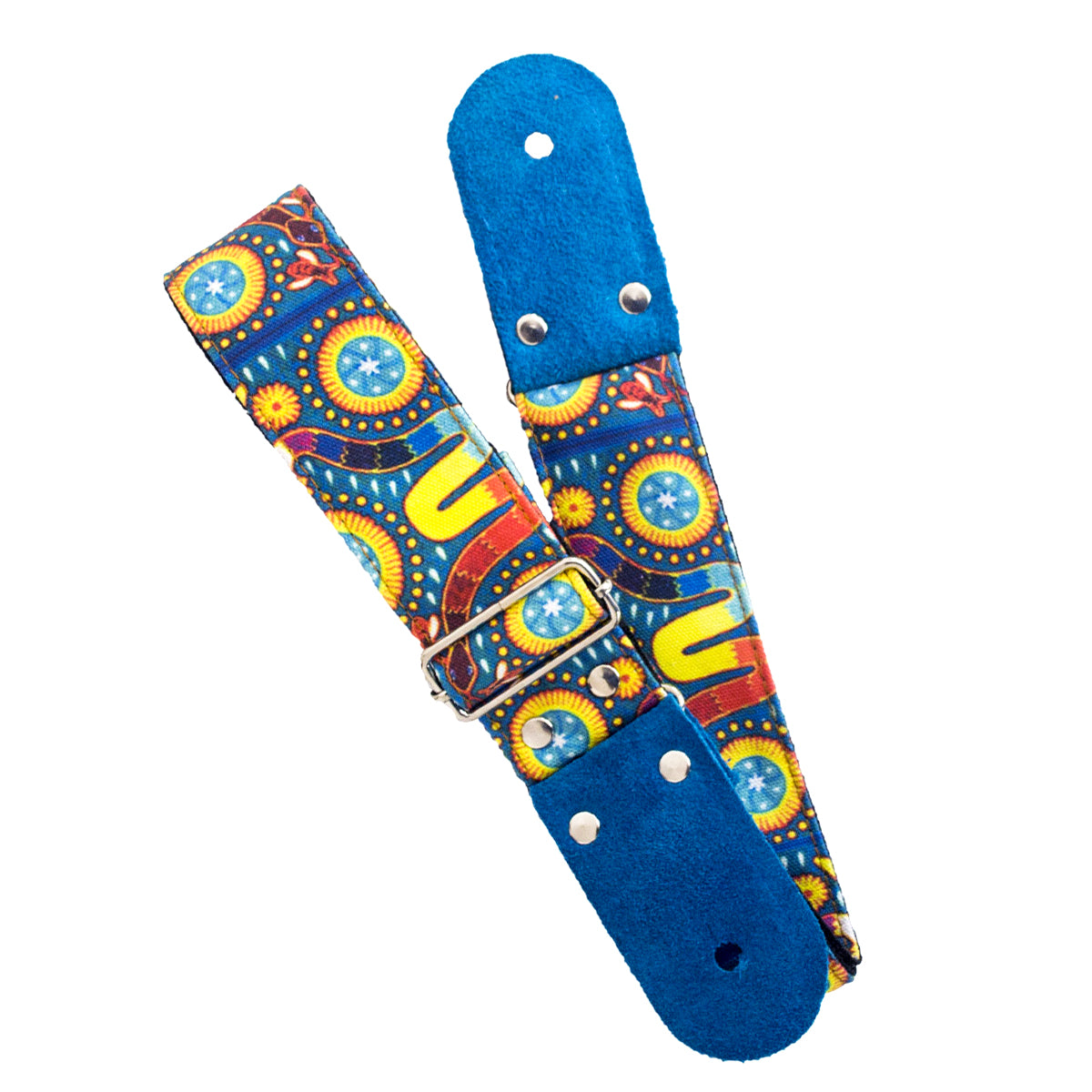 STRAP GUITARRA/BAJO - DISEÑO IMPRESO - STRAP HUICHOL AQUA