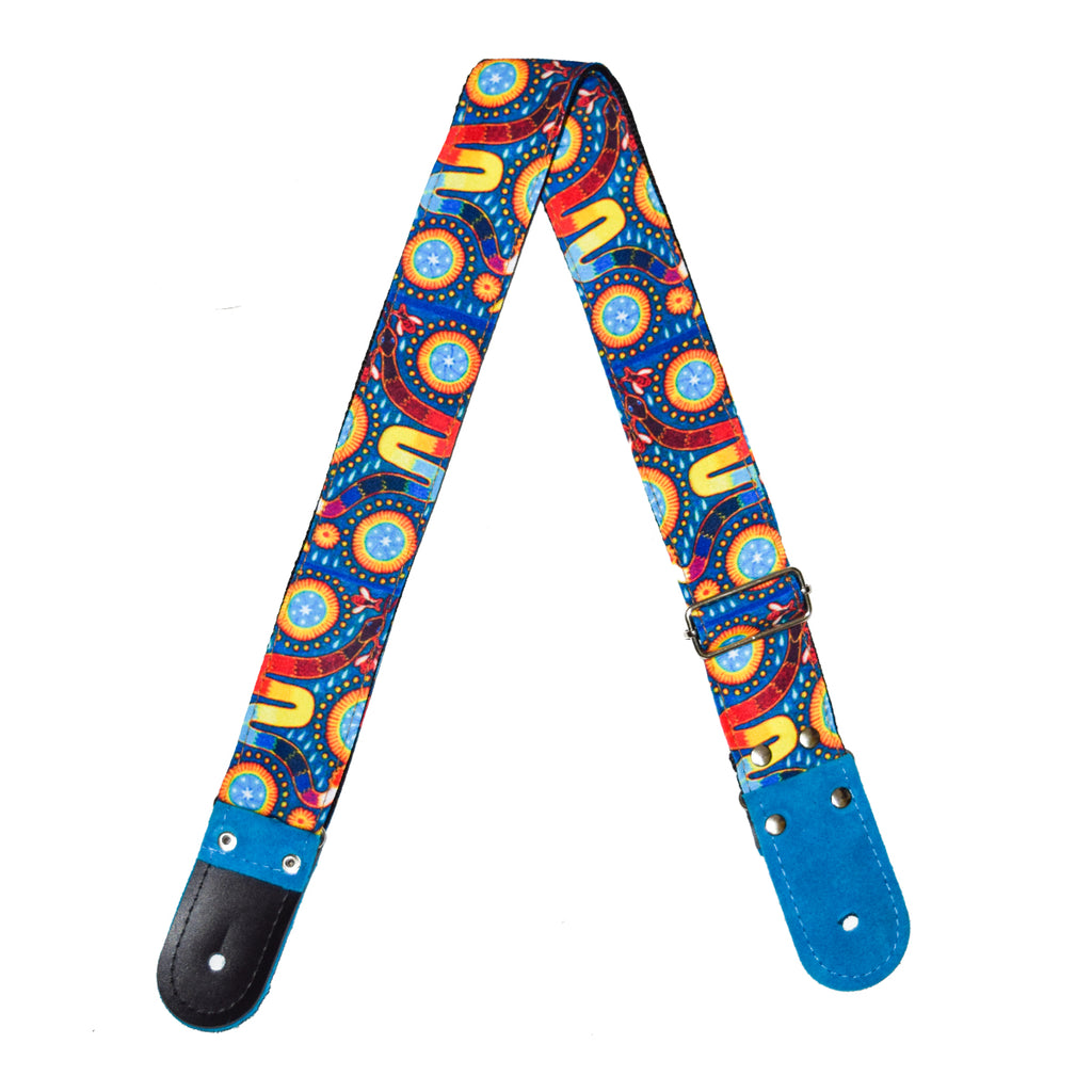 STRAP GUITARRA/BAJO - DISEÑO IMPRESO - STRAP HUICHOL AQUA