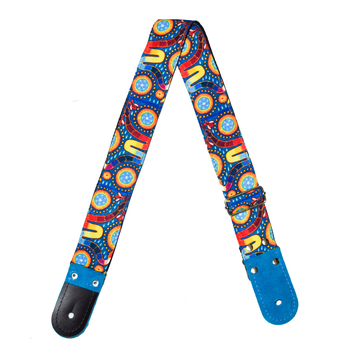 STRAP GUITARRA/BAJO - DISEÑO IMPRESO - STRAP HUICHOL AQUA