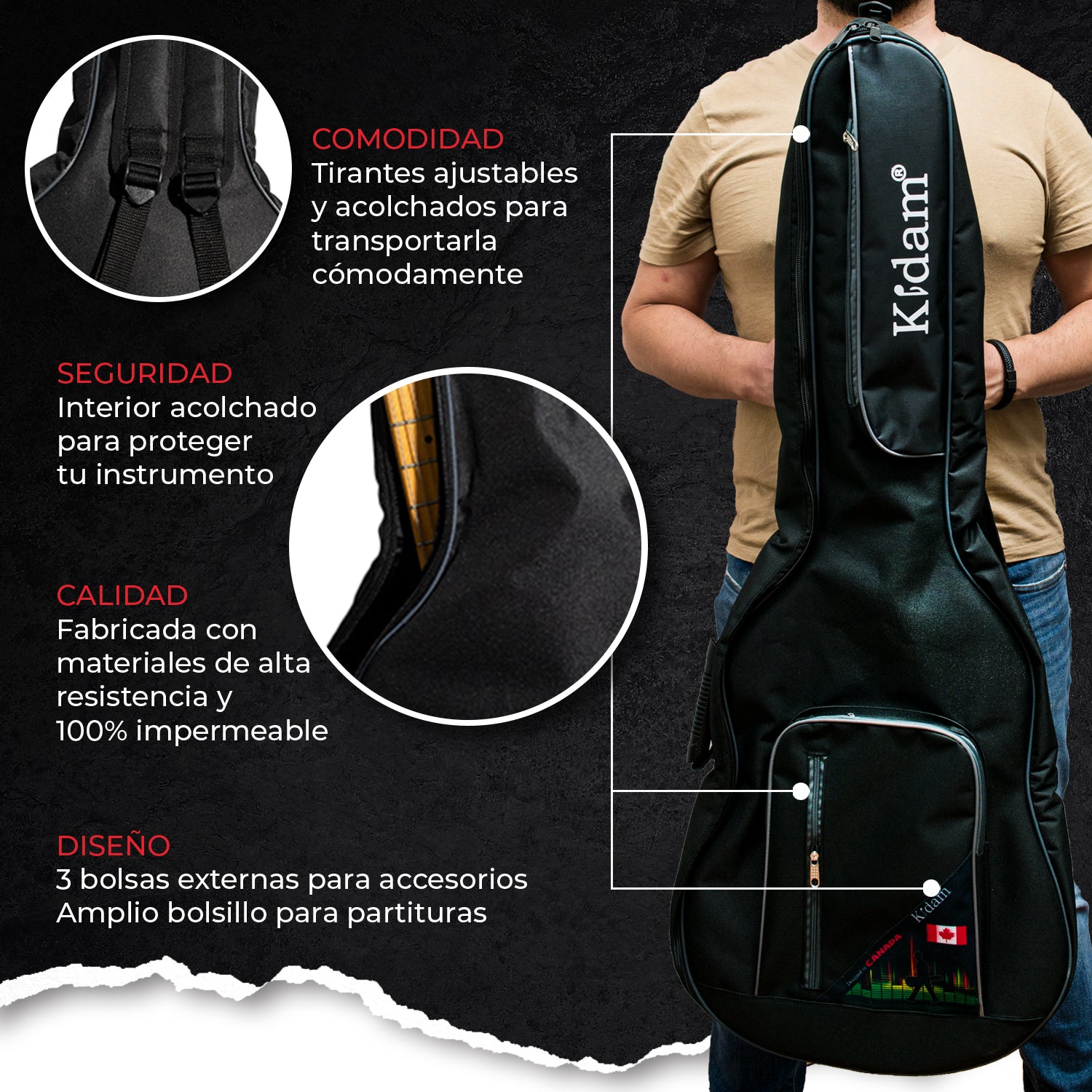 FUNDA GUITARRA TEJANA BORDES GRISES