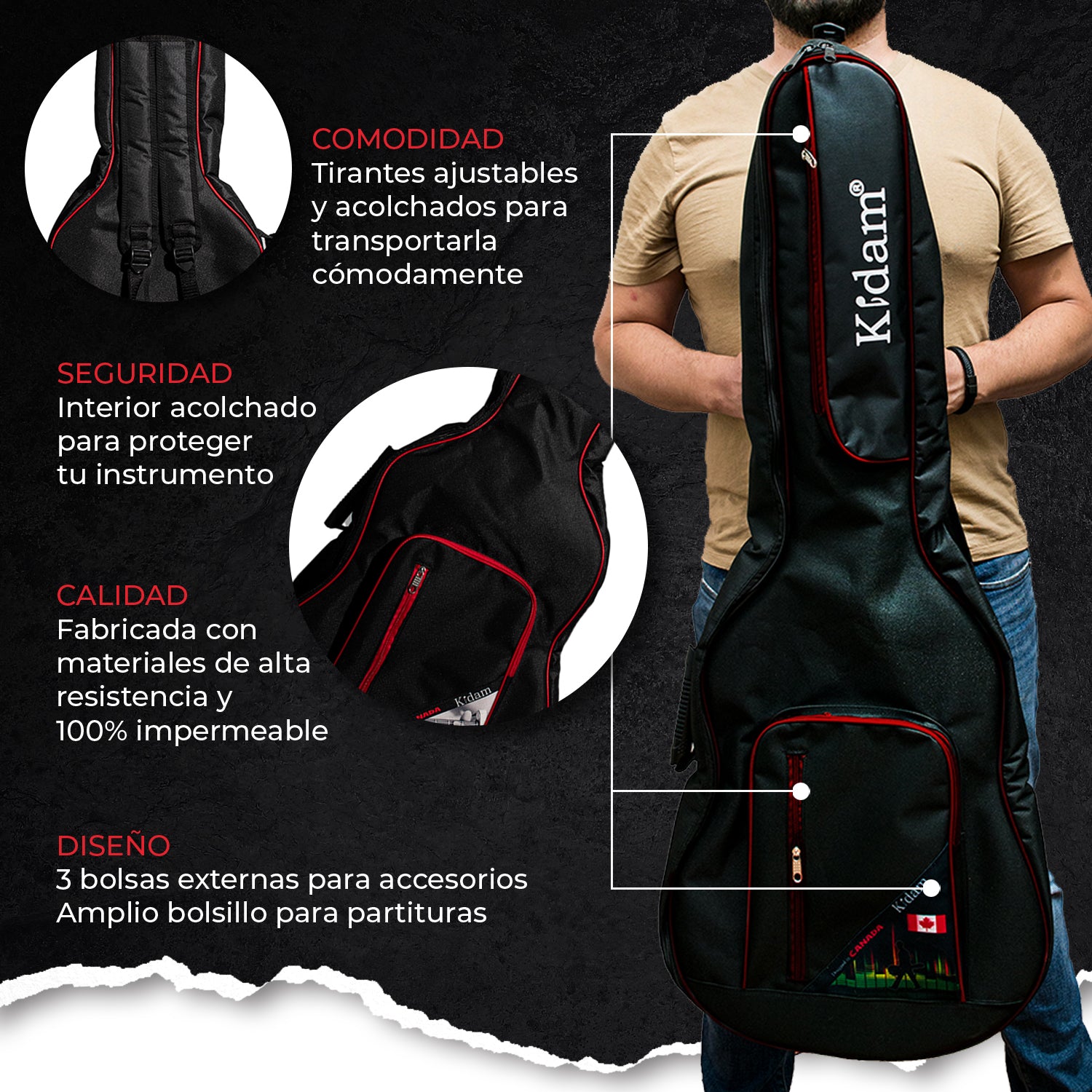 FUNDA GUITARRA TEJANA BORDES ROJOS