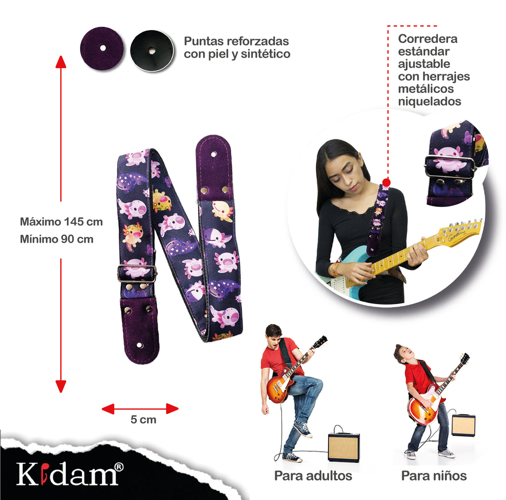 STRAP GUITARRA/BAJO - DISEÑO IMPRESO - AJOLOTE