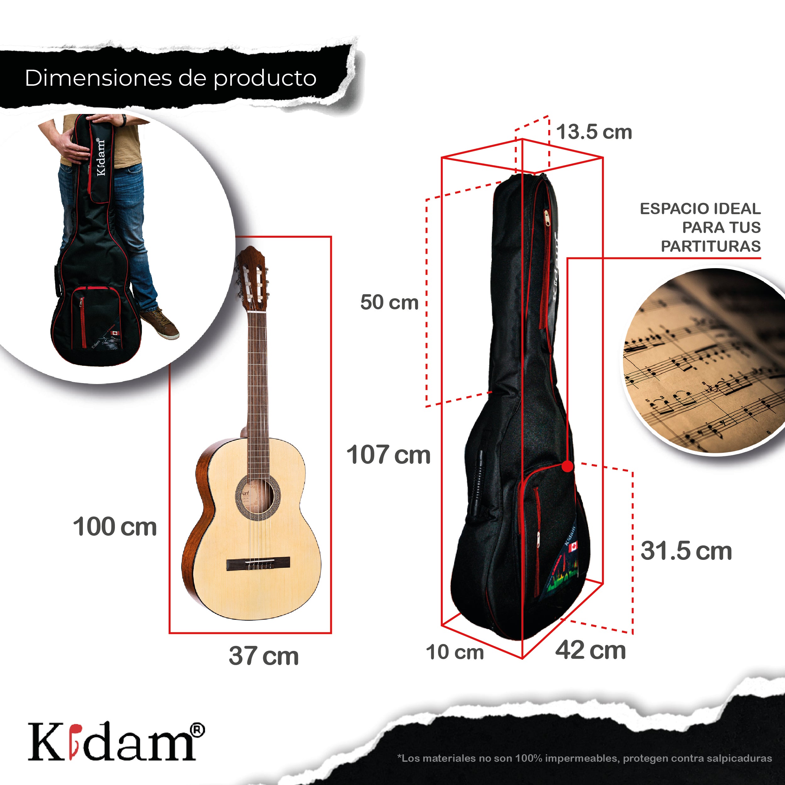FUNDA GUITARRA CLASICA BORDES ROJOS