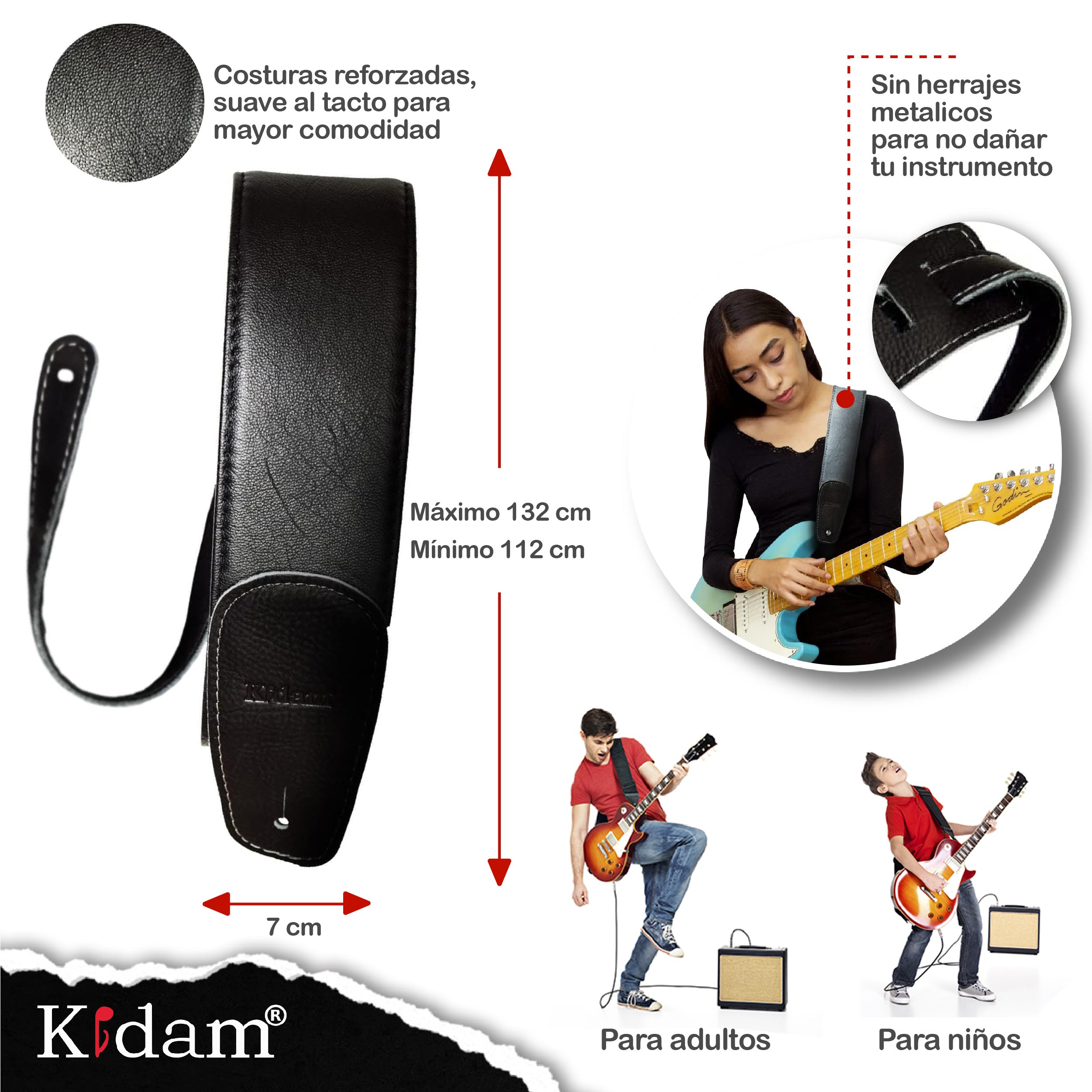 STRAP GUITARRA/BAJO - PIEL NEGRO ELEGANTE