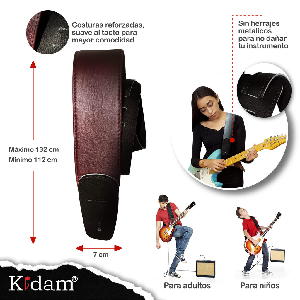 STRAP GUITARRA/BAJO - PIEL VINO NEGRO