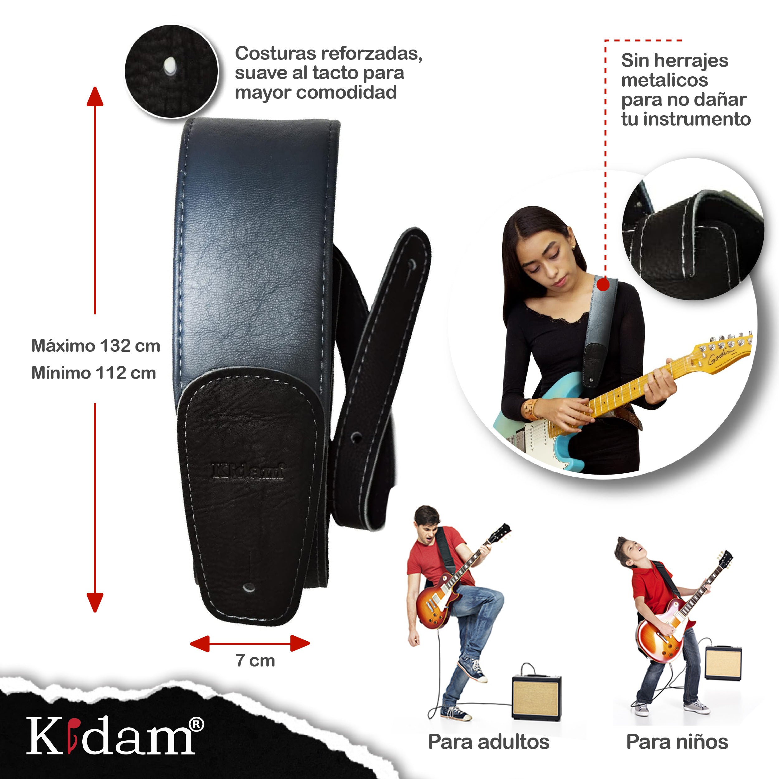 STRAP GUITARRA/BAJO - PIEL AZUL NEGRO