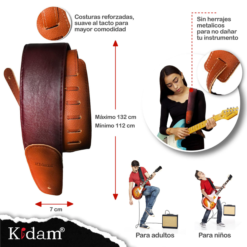 STRAP GUITARRA/BAJO - PIEL MIEL VINO