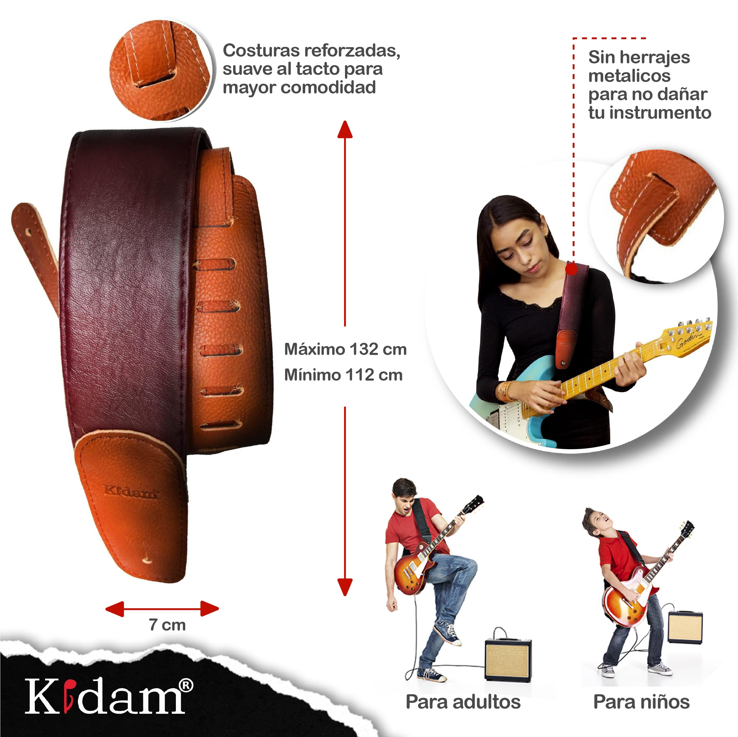 STRAP GUITARRA/BAJO - PIEL MIEL VINO