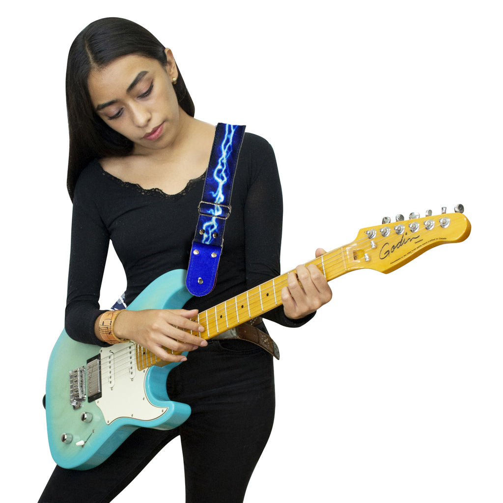 STRAP GUITARRA/BAJO - DISEÑO IMPRESO - STRAP RAYO AZUL