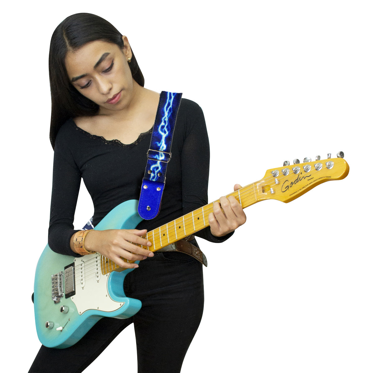 STRAP GUITARRA/BAJO - DISEÑO IMPRESO - STRAP RAYO AZUL