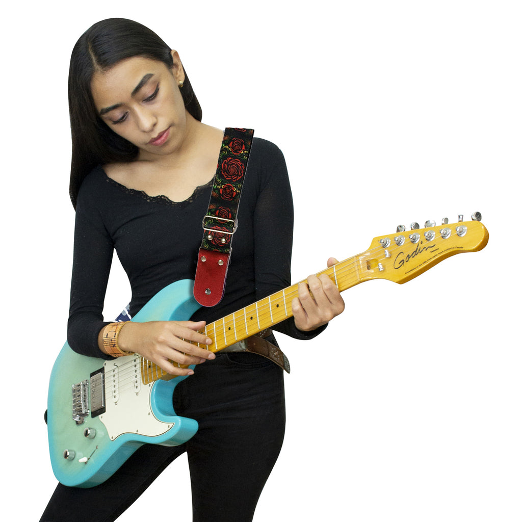 STRAP GUITARRA/BAJO - DISEÑO IMPRESO - STRAP ROSAS GÓTICAS