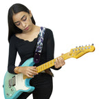 STRAP GUITARRA/BAJO - DISEÑO IMPRESO - PLUMAS COLORIDAS