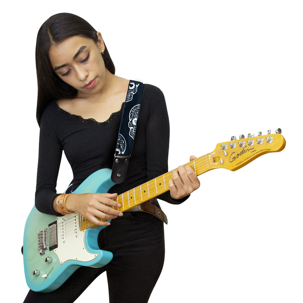 STRAP GUITARRA/BAJO - DISEÑO IMPRESO - STRAP CALAVERAS BLANCO Y NEGRO