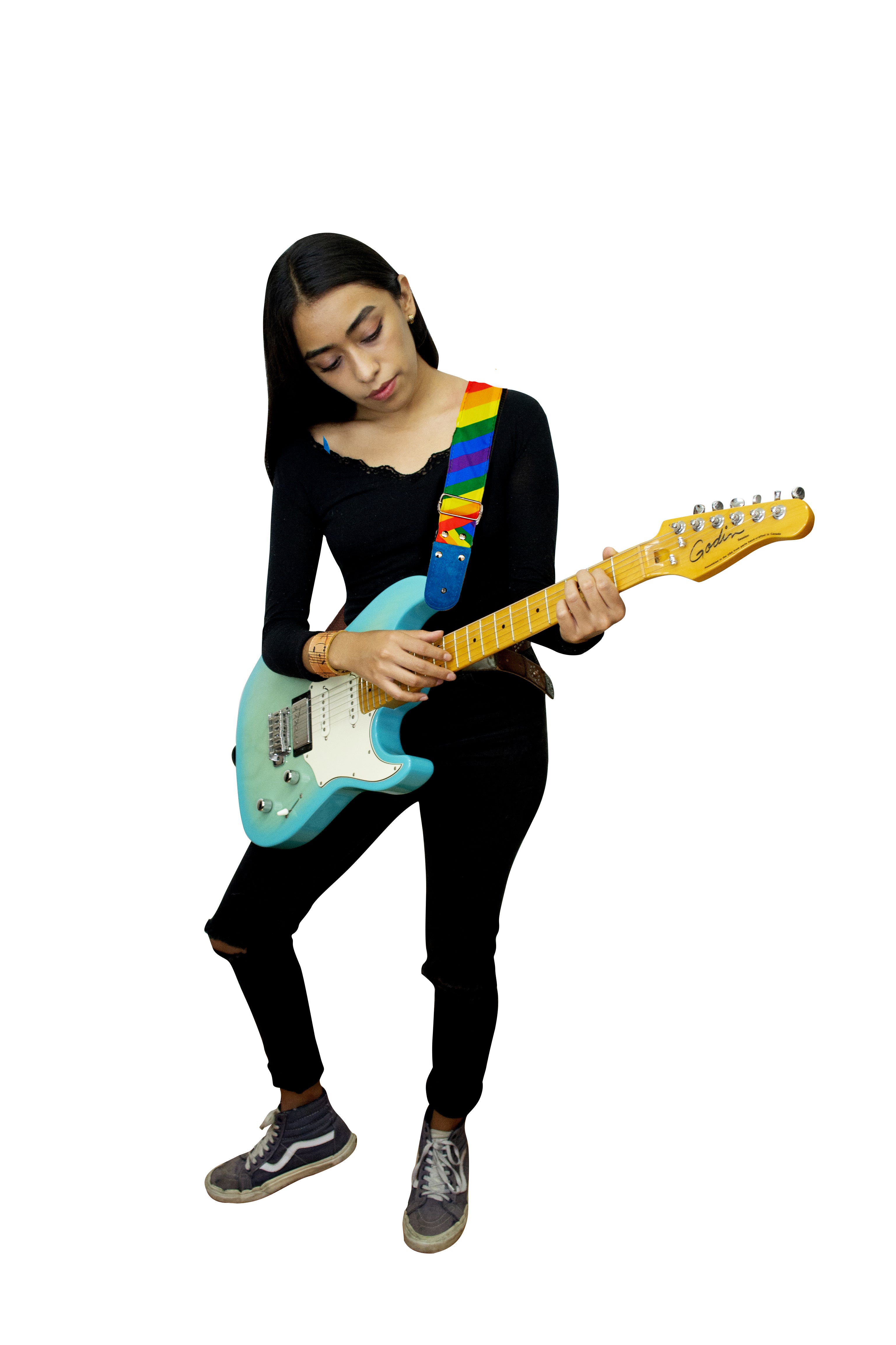 STRAP GUITARRA/BAJO - DISEÑO IMPRESO - ARCOÍRIS DIAGONAL