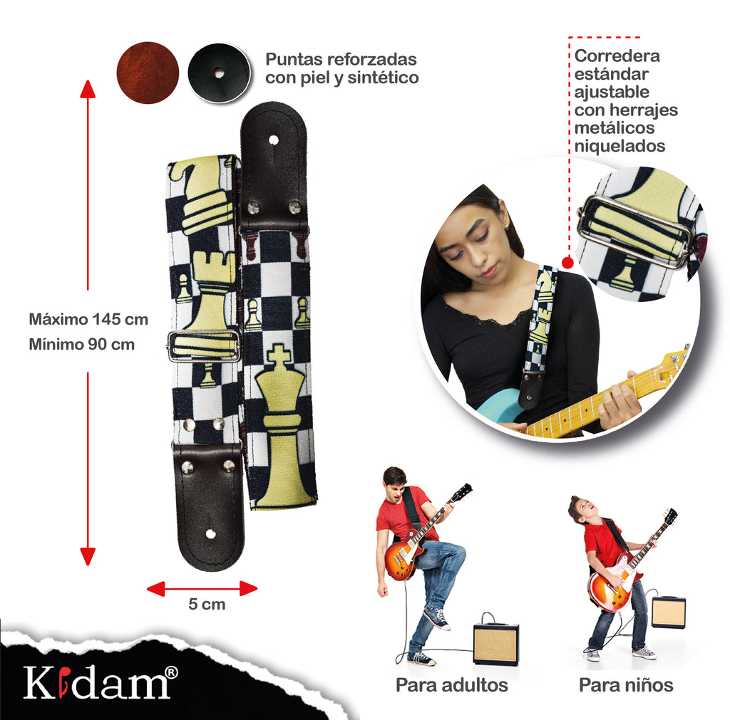 STRAP GUITARRA/BAJO - DISEÑO IMPRESO - AJEDREZ