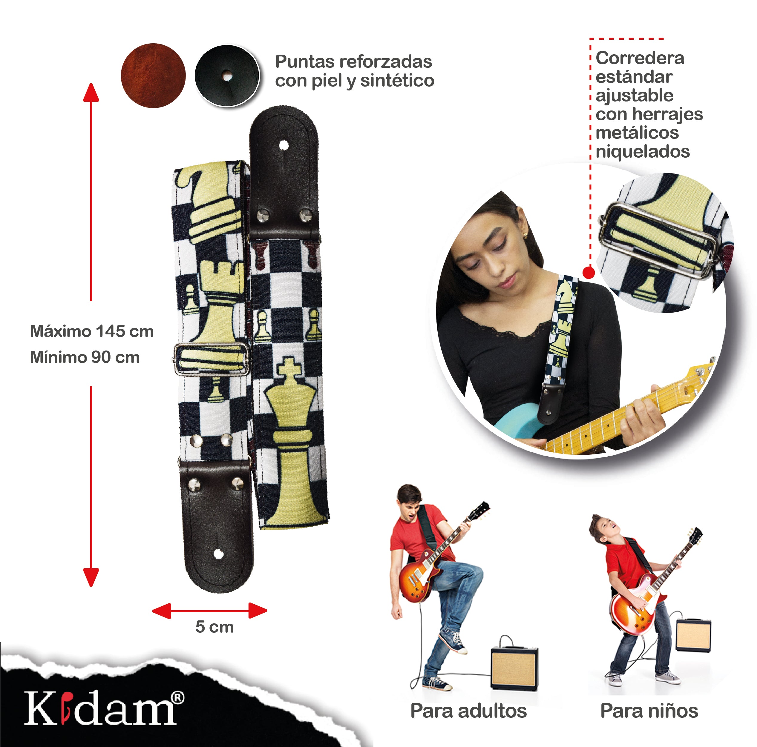 STRAP GUITARRA/BAJO - DISEÑO IMPRESO - AJEDREZ