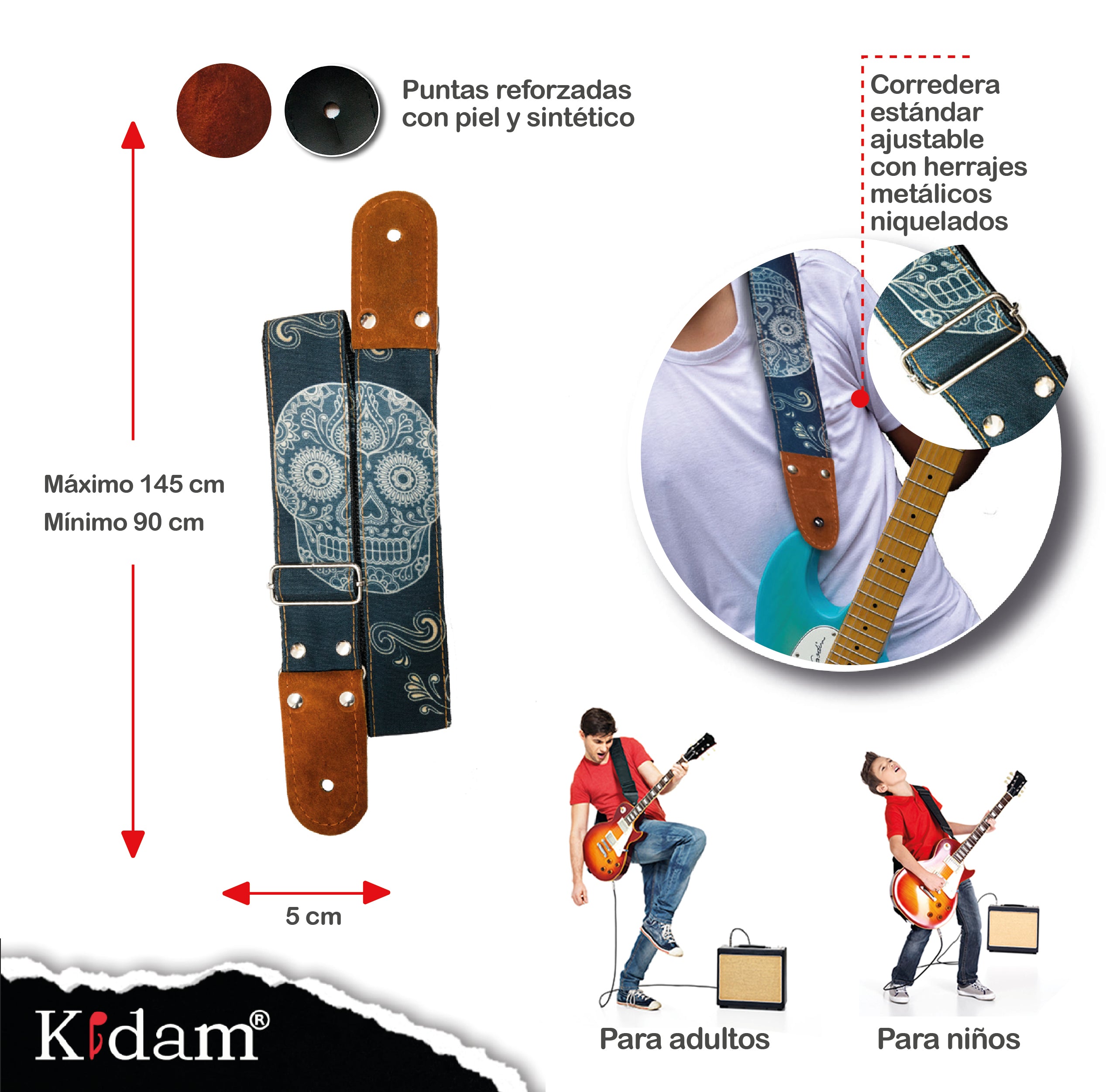STRAP GUITARRA/BAJO - DISEÑO IMPRESO - STRAP CALAVERA MEXICANA