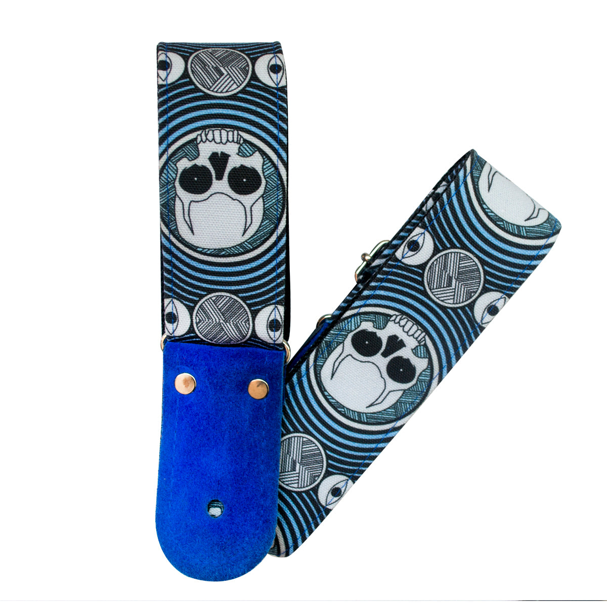 STRAP GUITARRA/BAJO - DISEÑO IMPRESO - CALAVERAS AZUL