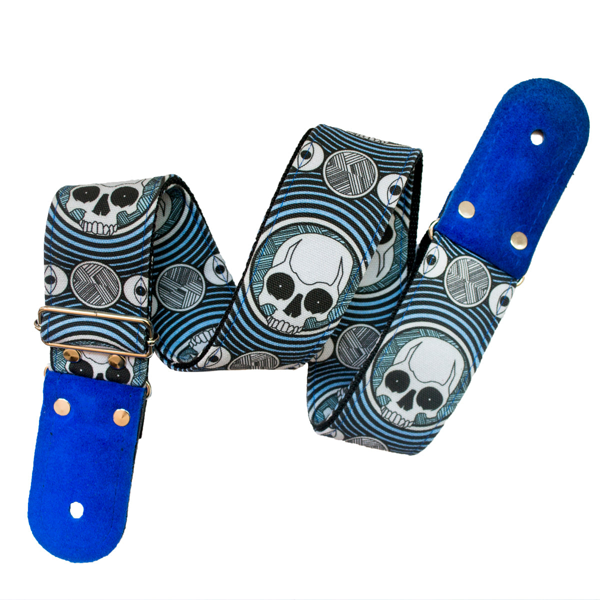 STRAP GUITARRA/BAJO - DISEÑO IMPRESO - CALAVERAS AZUL