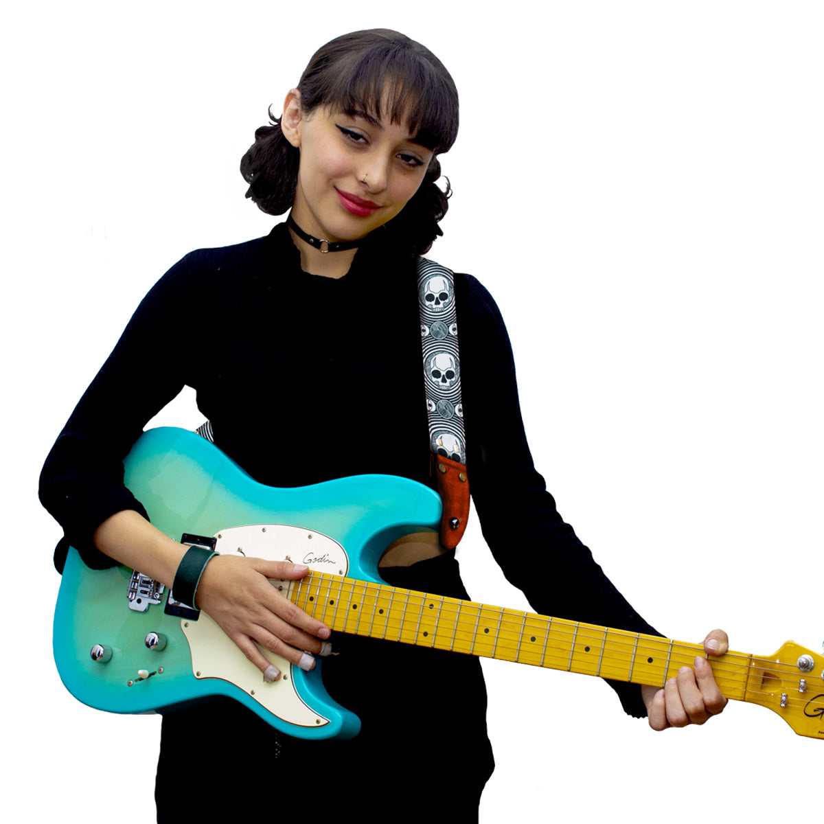 STRAP GUITARRA/BAJO - DISEÑO IMPRESO - CALAVERAS ROJO