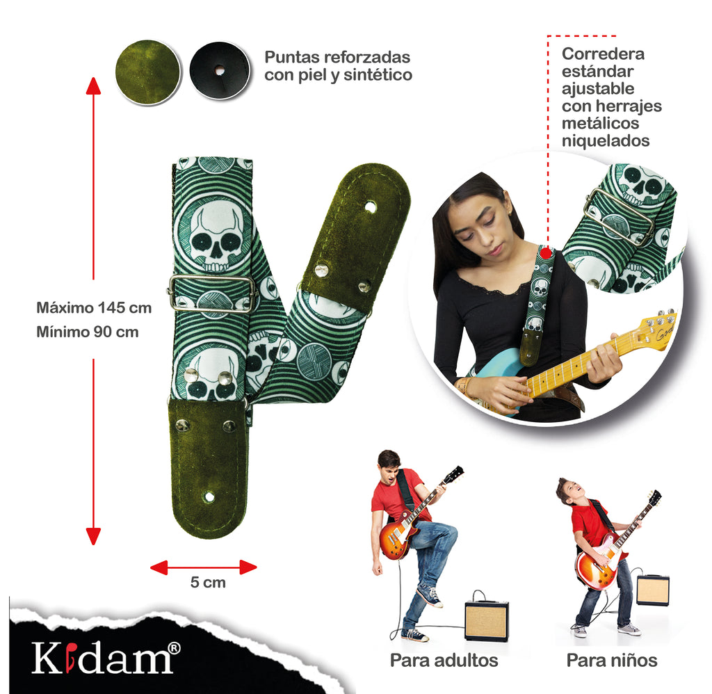 STRAP GUITARRA/BAJO - DISEÑO IMPRESO - CALAVERA VERDE
