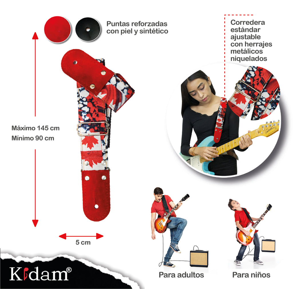 STRAP GUITARRA/BAJO - DISEÑO IMPRESO - BANDERA CANADÁ