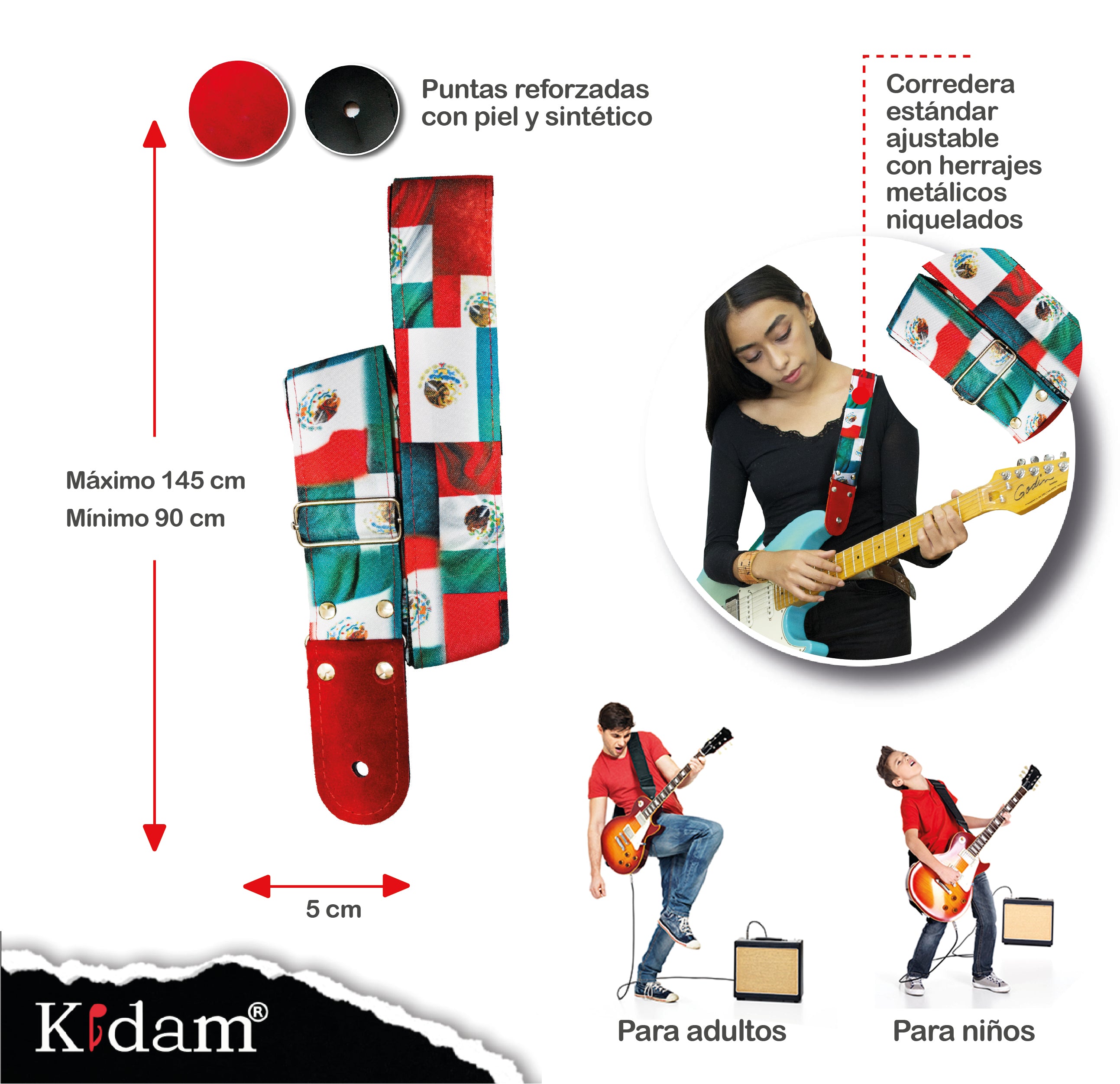 STRAP GUITARRA/BAJO - DISEÑO IMPRESO - BANDERA MÉXICO