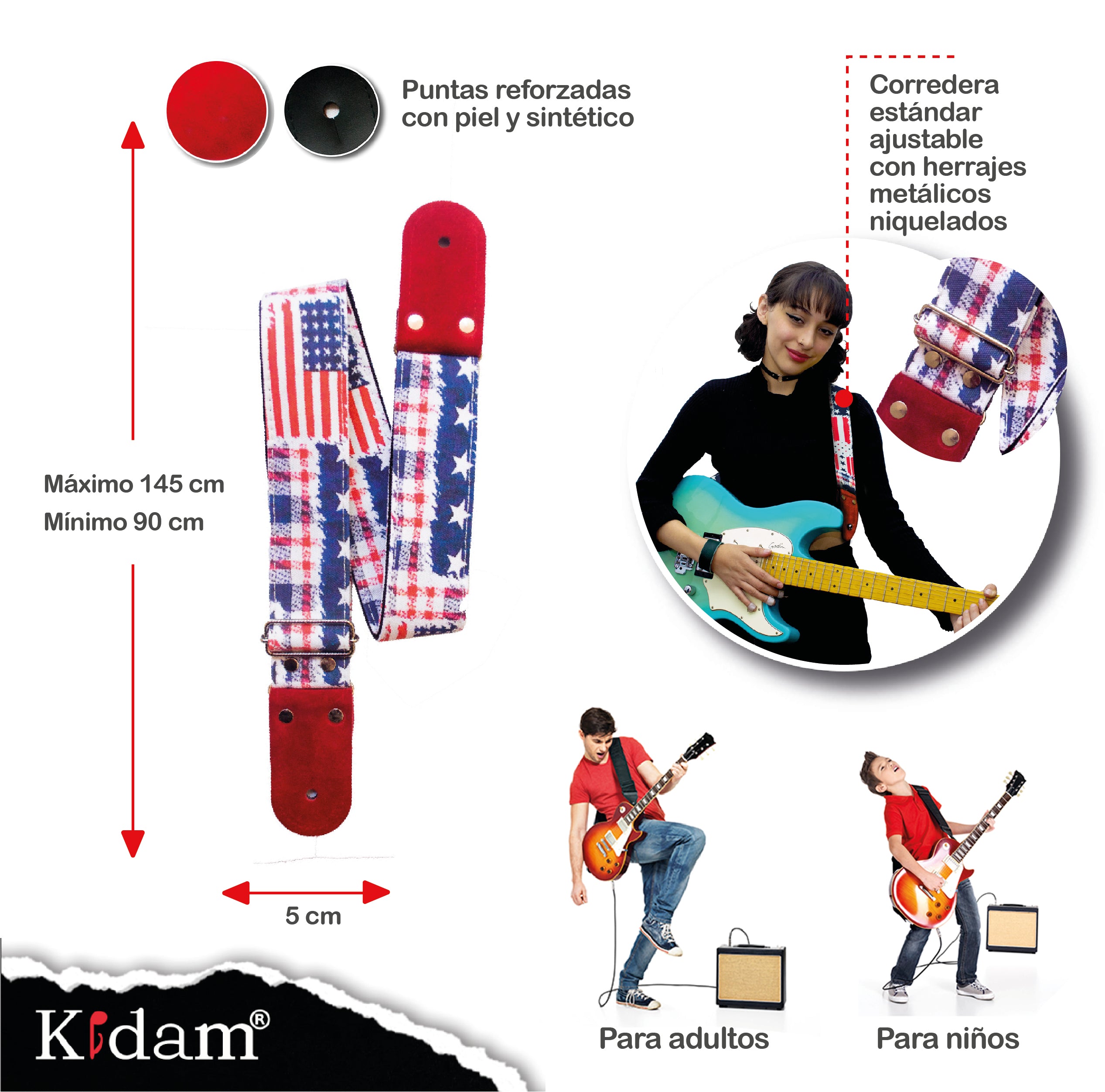 STRAP GUITARRA/BAJO - DISEÑO IMPRESO - BANDERA USA