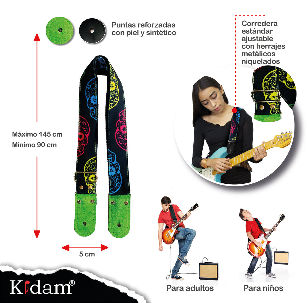 STRAP GUITARRA/BAJO - DISEÑO IMPRESO - STRAP CALAVERAS COLORES