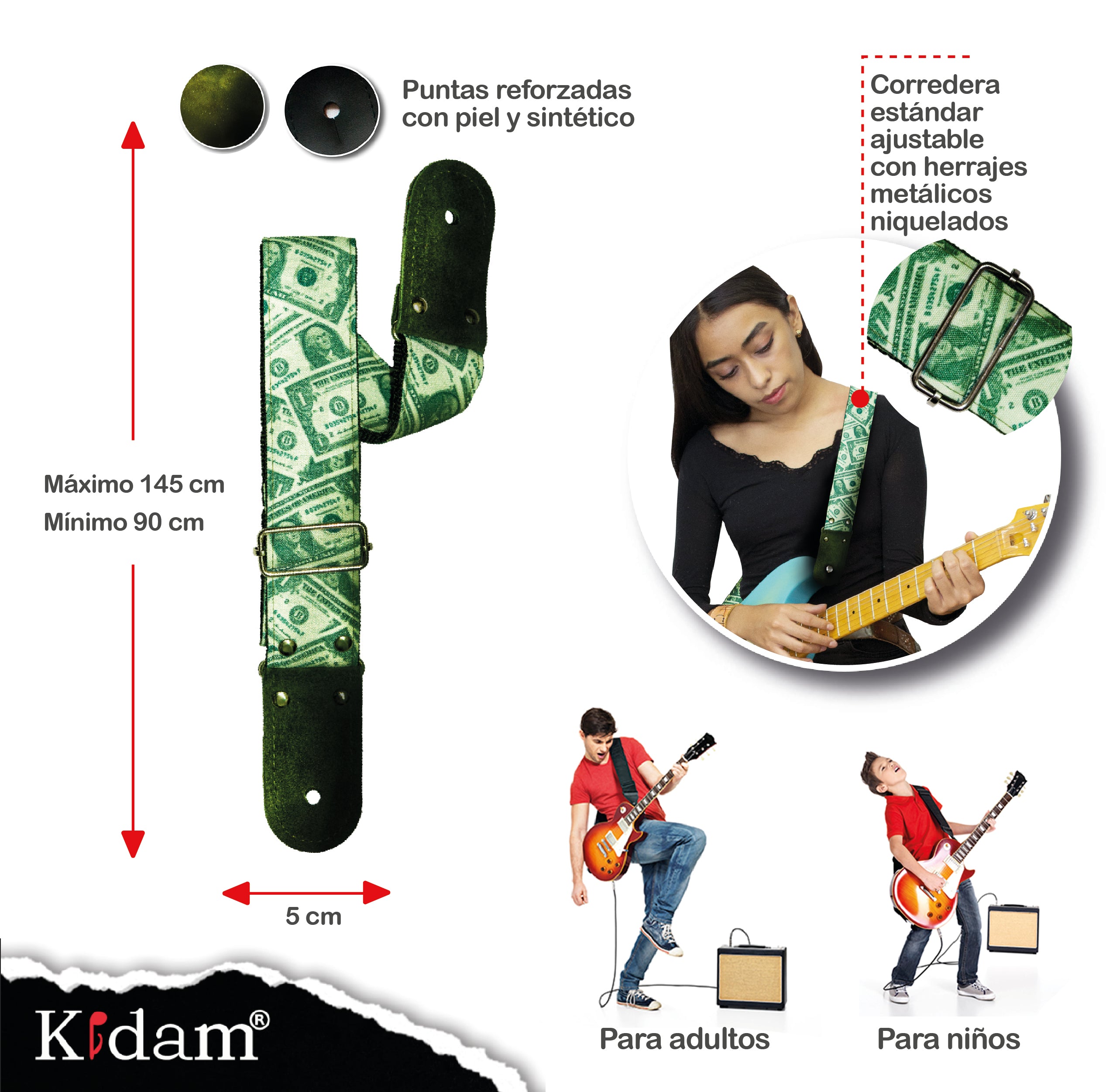 STRAP GUITARRA/BAJO - DISEÑO IMPRESO - STRAP DOLAR