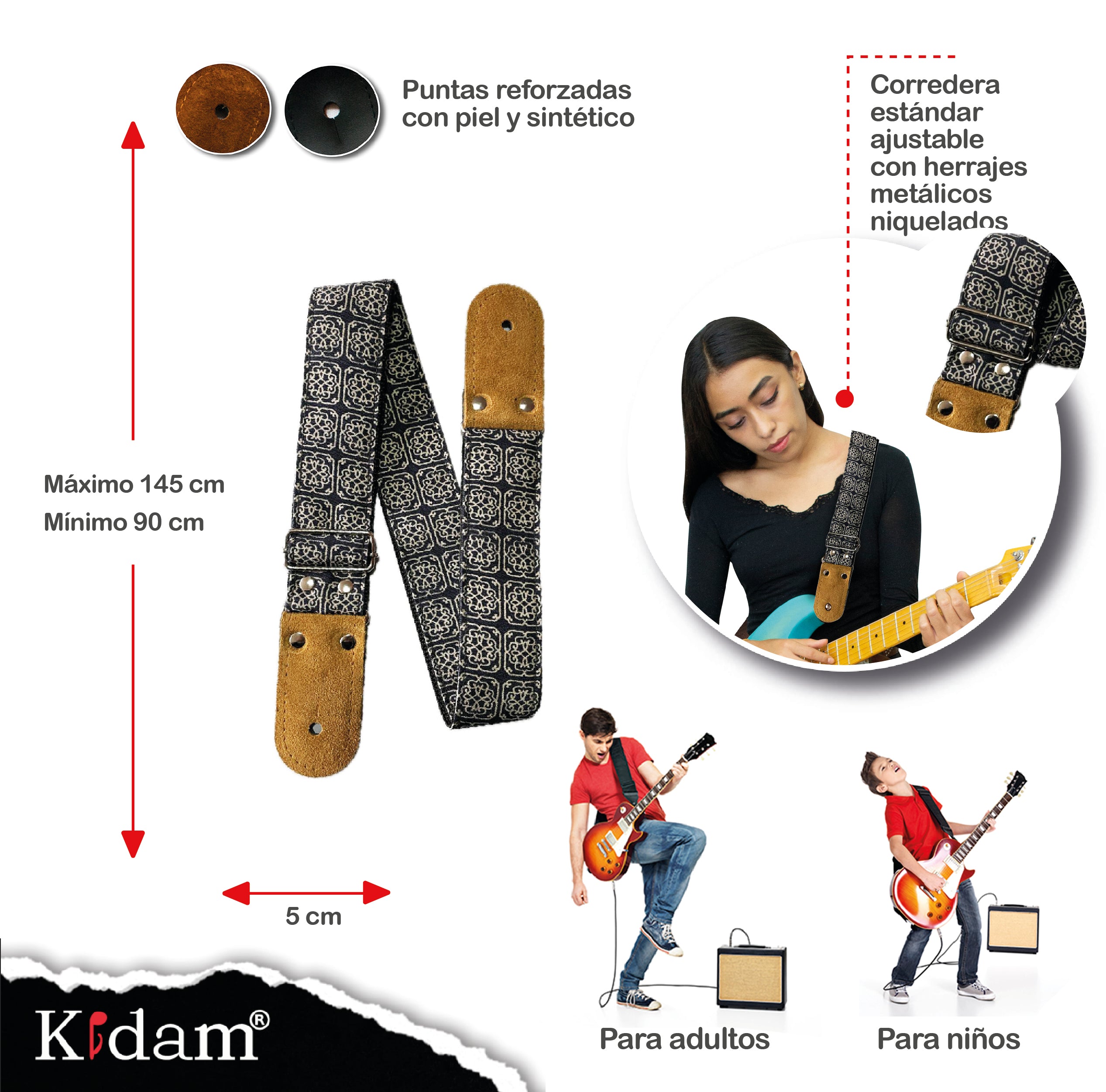 STRAP GUITARRA/BAJO - DISEÑO IMPRESO - STRAP DORADO TABASCO