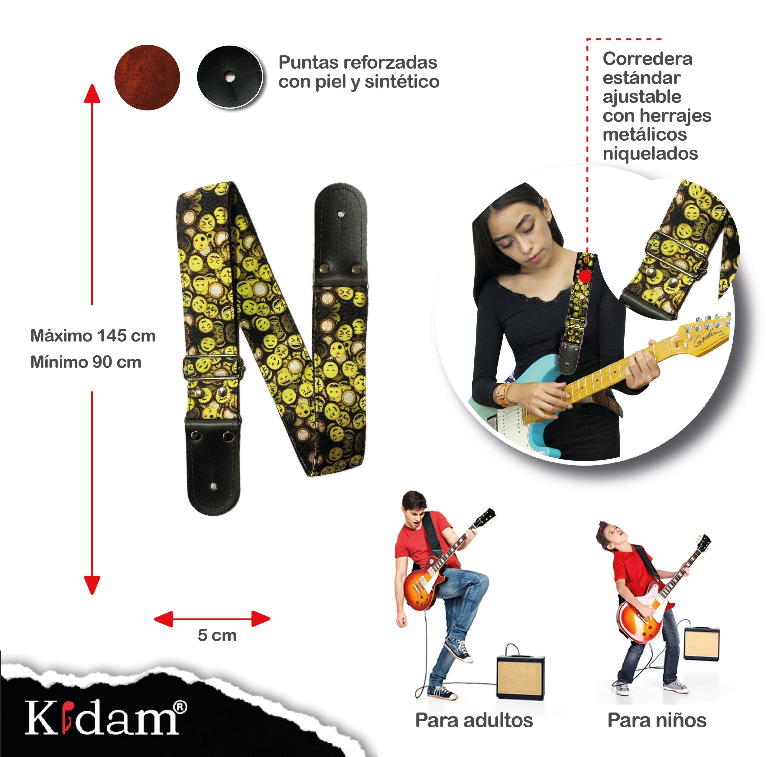 STRAP GUITARRA/BAJO - DISEÑO IMPRESO - STRAP EMOJI FICHAS