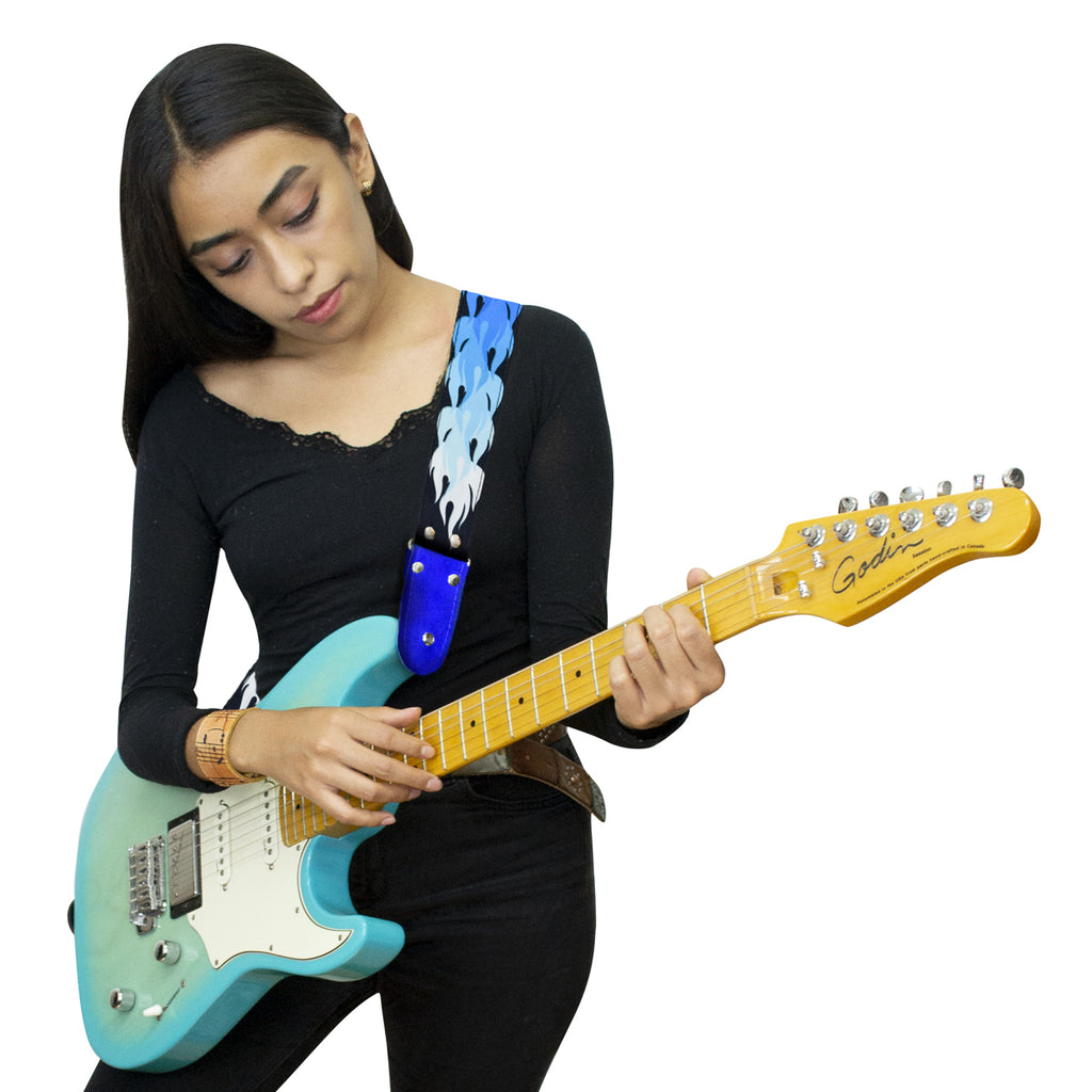 STRAP GUITARRA/BAJO - DISEÑO IMPRESO - STRAP FLAMAS AZUL