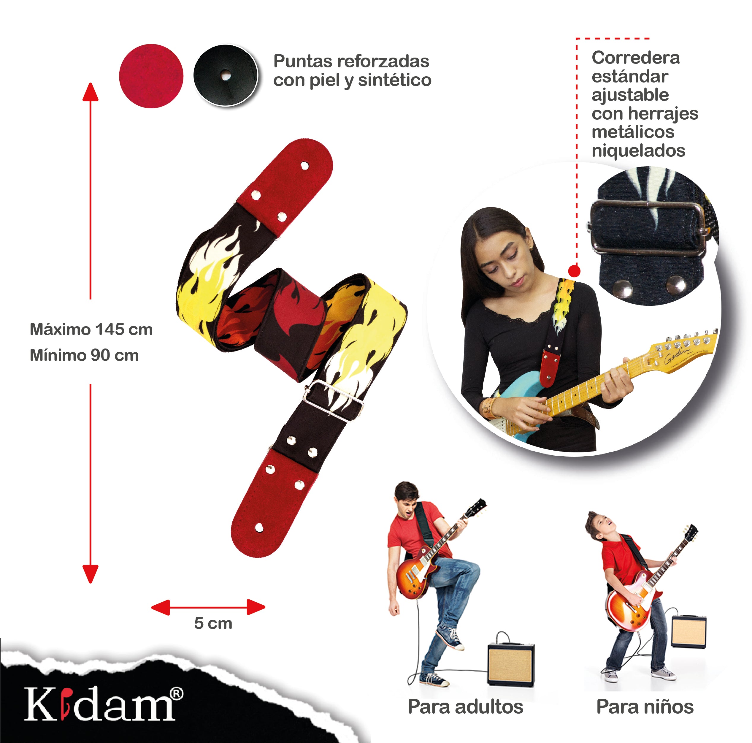 STRAP GUITARRA/BAJO - DISEÑO IMPRESO - STRAP FLAMAS ROJO