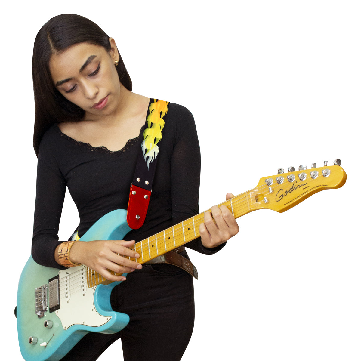 STRAP GUITARRA/BAJO - DISEÑO IMPRESO - STRAP FLAMAS ROJO