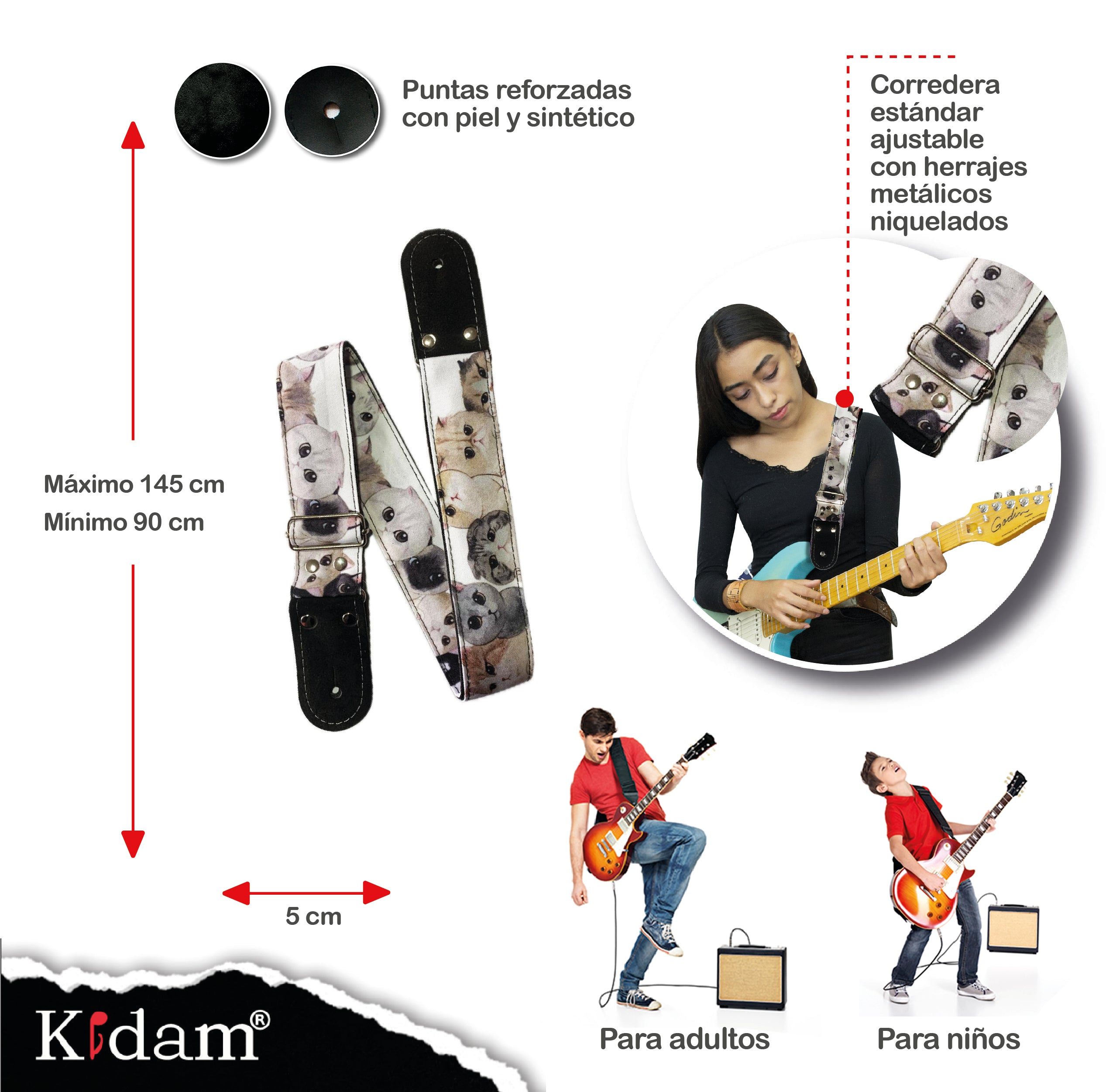 STRAP GUITARRA/BAJO - DISEÑO IMPRESO - STRAP GATITOS