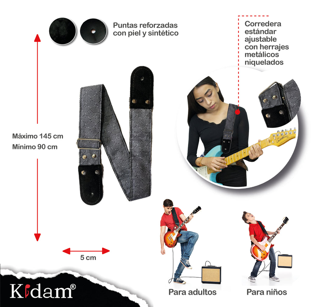 STRAP GUITARRA/BAJO - DISEÑO IMPRESO - STRAP GEOMETRICO RETRO