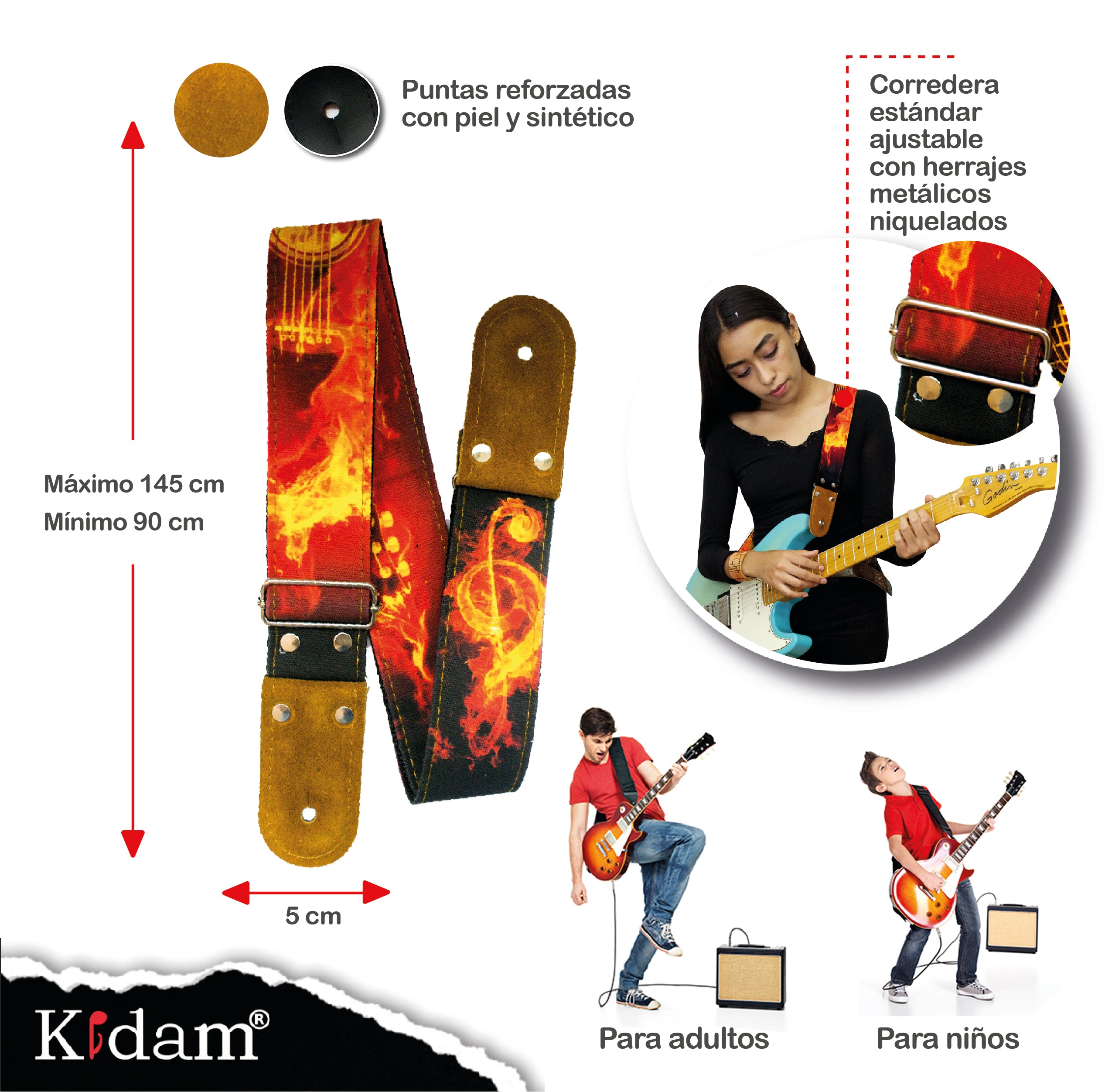 STRAP GUITARRA/BAJO - DISEÑO IMPRESO - STRAP GUITAR ON FIRE