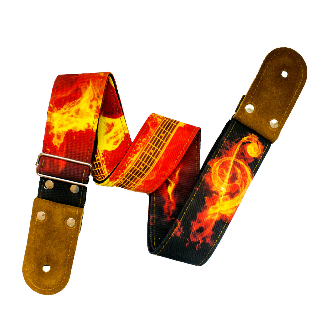 STRAP GUITARRA/BAJO - DISEÑO IMPRESO - STRAP GUITAR ON FIRE