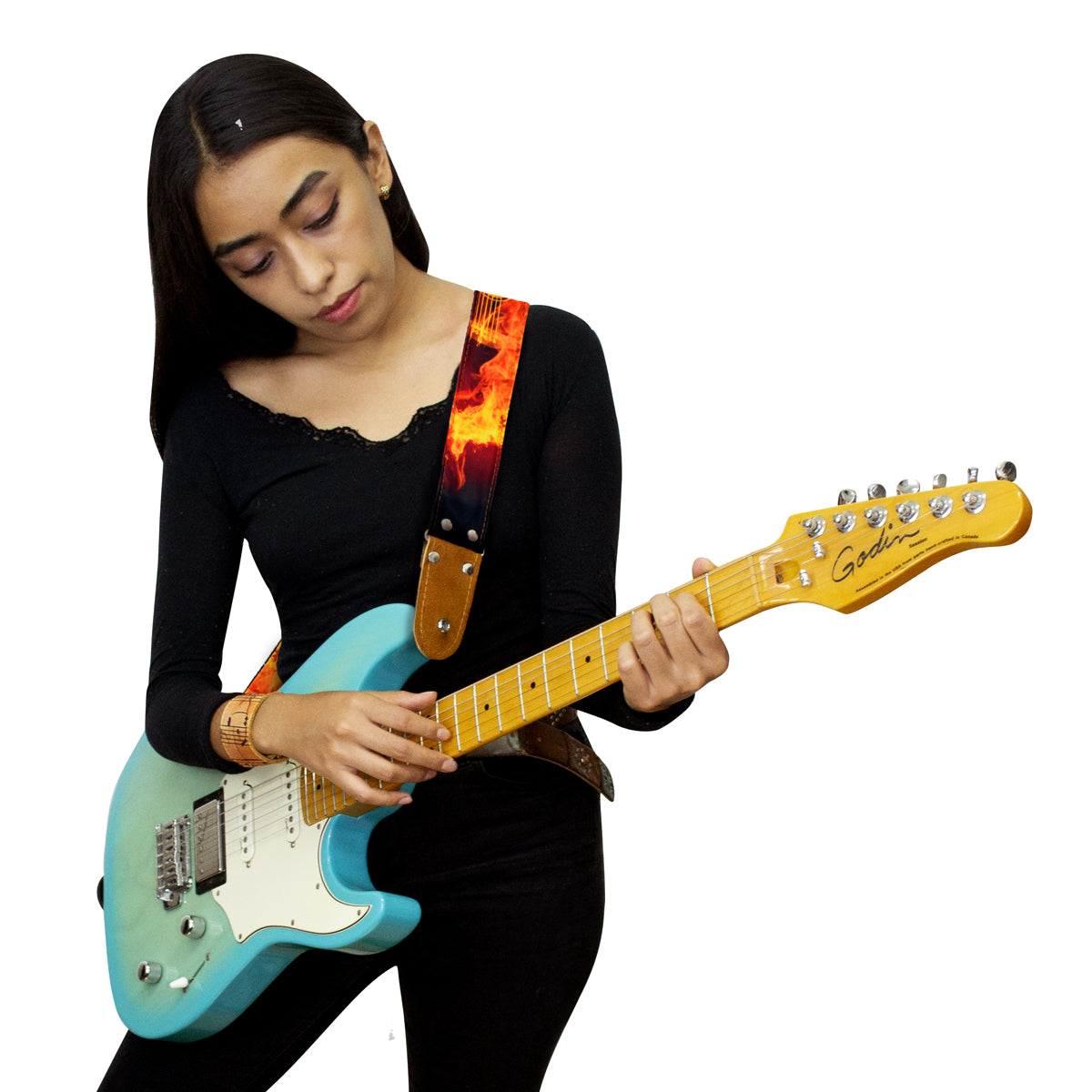 STRAP GUITARRA/BAJO - DISEÑO IMPRESO - STRAP GUITAR ON FIRE